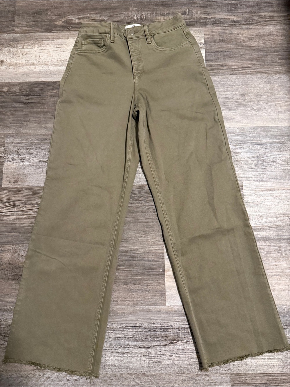 RFM Los Angeles Olive Green High Rise Wide Leg Raw Hem Jeans Size 7/28